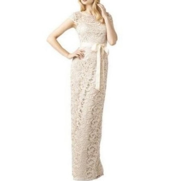 Adrianna PapellCap-Sleeve Illusion Lace Gown Size 14 - Picture 4 of 16